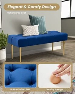 Crestlive Products Upholstered Bench, Velvet Button-Tufted Ottoman With Metal Legs, End Of Bed Bench Accent Sofa Footrest, Long Couch Bench For Bedroom, Entryway, Living Room (Navy Blue) -Amazon Store 41Q1fbyHNFL