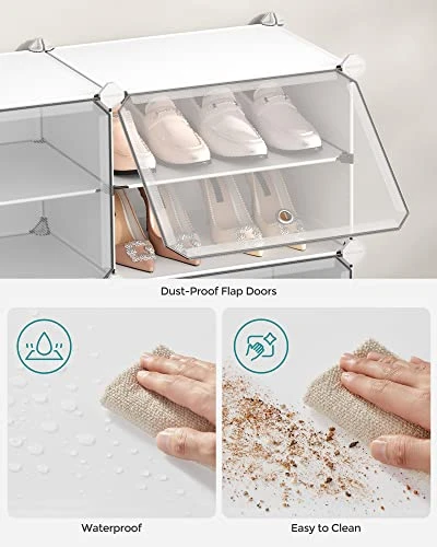 SONGMICS Shoe Rack, 6 Cubes Shoe Organizer With Doors, 24 Pair Plastic Shoe Storage Cabinet, For Bedroom, Entryway, Steel Frame, Plastic Panel, White ULPC033W01 7 SONGMICS Shoe Rack, 6 Cubes Shoe Organizer With Doors, 24 Pair Plastic Shoe Storage Cabinet, For Bedroom, Entryway, Steel Frame, Plastic Panel, White ULPC033W01 - Image 5