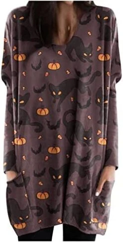 Blouses For Women Business Casual,Long Sleeve Crew Neck Fashion Halloween Print Sweatshirt Top With Pockets -Amazon Store 41QCL8jWkkL. AC