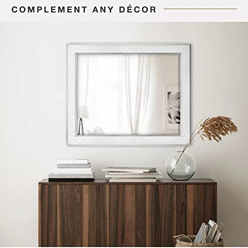 MCS Nordic Blossom Large Wall Mirror, Modern Rectangle Mirror Home Decor For Living Room, Bedroom, Or Bathroom, 27 By 33 Inch, White 4 MCS Nordic Blossom Large Wall Mirror, Modern Rectangle Mirror Home Decor For Living Room, Bedroom, Or Bathroom, 27 By 33 Inch, White - Image 2