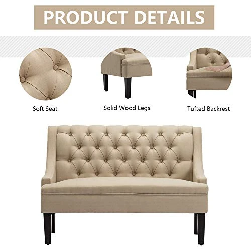 Yongqiang Modern Settee Bench For Dining Room Entryway Upholstered Banquette Button Tufted Loveseat With Wood Legs Khaki 6 Yongqiang Modern Settee Bench For Dining Room Entryway Upholstered Banquette Button Tufted Loveseat With Wood Legs Khaki - Image 4