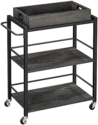 VASAGLE Industrial Bar Cart For The Home, Serving Cart With Wheels And Handle, 3-Tier Beverage Cart With Removable Tray And Storage Shelves For Living Room Kitchen, Rustic Brown And Black ULRC72X 8 VASAGLE Industrial Bar Cart For The Home, Serving Cart With Wheels And Handle, 3-Tier Beverage Cart With Removable Tray And Storage Shelves For Living Room Kitchen, Rustic Brown And Black ULRC72X - Image 6