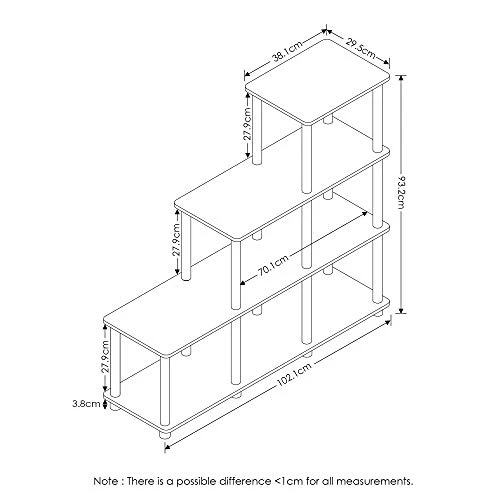 FURINNO 3 Shelves, Turn-N-Tube Ladder Space Shelf, Walnut/Brown 4 FURINNO 3 Shelves, Turn-N-Tube Ladder Space Shelf, Walnut/Brown - Image 2