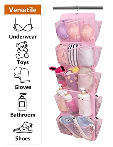 AOODA Hanging Kids Shoe Organizer For Closet Rod Double Sided 30 Large Pockets Baby Shoe Rack For Toddler Shoe Holder With Rotating Hanger For Barbie, Baby Nursery, (Pink) 8 AOODA Hanging Kids Shoe Organizer For Closet Rod Double Sided 30 Large Pockets Baby Shoe Rack For Toddler Shoe Holder With Rotating Hanger For Barbie, Baby Nursery, (Pink) - Image 6