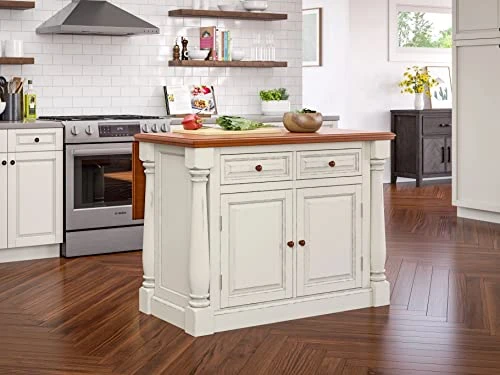 Homestyles Monarch Kitchen Island Set, With 2 Stools, Off-White 4 Homestyles Monarch Kitchen Island Set, With 2 Stools, Off-White - Image 2