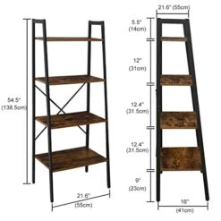 Ladder Shelf 4-Tier Bookshelf Storage Rack, Bookcase With Steel Frame, Display Plant Shelves, Industrial Organizer Shelves For Living Room Bedroom Kitchen Bathroom Office, Rustic Brown And Black -Amazon Store 41QQyhsEVNL
