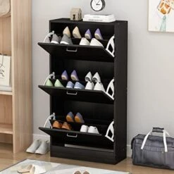 AIEGLE Shoe Cabinet With 2 Flip Drawers For Entryway, Freestanding Shoe Rack Shoe Organiazer With Adjustable Shelf, Shoe Storage Cabinet, Black Walnut (23.6" W X 9.4" D X 31.4" H) -Amazon Store 41QZPF gKL. AC
