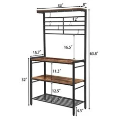 HOOBRO Bakers Rack, Microwave Stand, Kitchen Storage Shelf Rack With Hooks, Coffee Bar, 4 Shelves And Mesh Panel, Adjustable Feet, For Kitchen, Living Room, Coffee Station, Rustic Brown BF01HB01 -Amazon Store 41QaKmbwciL