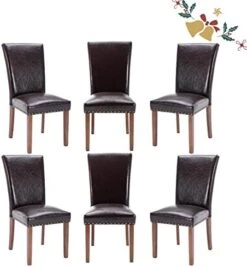 PU Leather Dining Chairs Set Of 6, Upholstered Parsons Dining Room Kitchen Side Chair With Nailhead Trim And Wood Legs - Dark Brown -Amazon Store 41QhzOPDqRL. AC