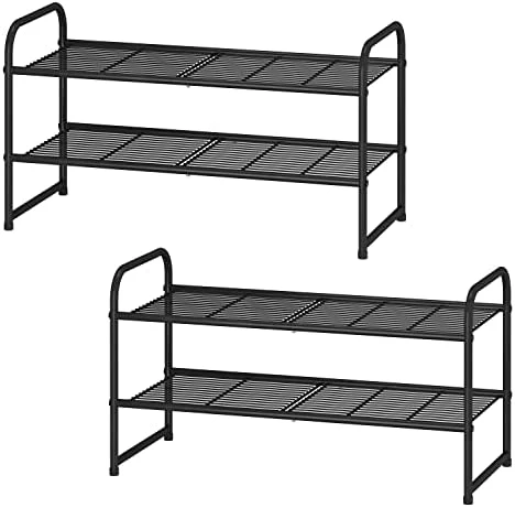 Simple Trending 2-Pack 2-Tier Stackable Shoe Rack, Metal Shoe Shelf Storage Organizer, Black 6 Simple Trending 2-Pack 2-Tier Stackable Shoe Rack, Metal Shoe Shelf Storage Organizer, Black - Image 4