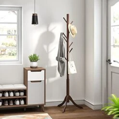 Kiplant Bamboo Wood Coat Rack Stand, Freestanding Coat Tree With 8 Hooks, Hallway Entryway Hat Hanger Organizer Standing For Bedroom, Office, Clothes, Jackets, Bags, Umbrallas -Amazon Store 41QkjqTMT8L