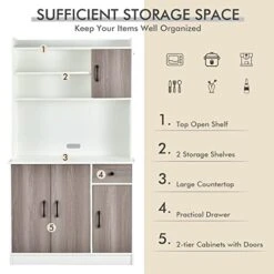COSTWAY Freestanding Buffet With Hutch, Kitchen Pantry Storage Cabinet With 5-Position Adjustable Shelves, Kitchen Buffet Cabinet With Open Shelves, Doors And Drawer For Home (White) -Amazon Store 41QkveOcpYL