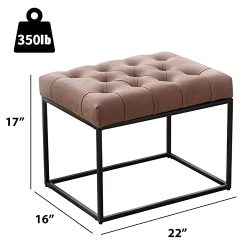 Bonzy Home Upholstered Ottoman Bench Button Tufted Faux Leather Metal Frame Dining Table Bench For Living Room Hallway Bedroom,22 X 16 X 17 Inch,Light Brown 4 Bonzy Home Upholstered Ottoman Bench Button Tufted Faux Leather Metal Frame Dining Table Bench For Living Room Hallway Bedroom,22 X 16 X 17 Inch,Light Brown - Image 2