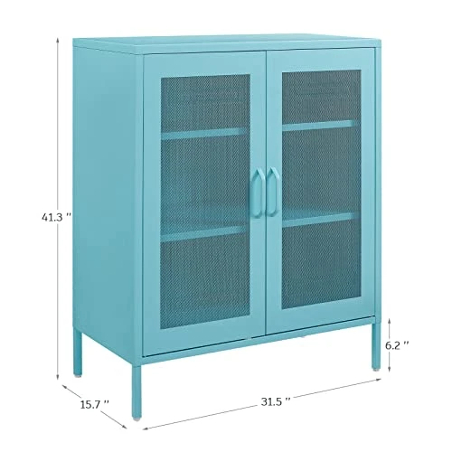 SPACEROCK Storage Cabinet Kitchen Buffet Pantry 40“ Stylish Metal Pantry Cabinet With 2 Mesh Doors, Suitable For Office, Dining Room, Living Room, Blue 4 SPACEROCK Storage Cabinet Kitchen Buffet Pantry 40“ Stylish Metal Pantry Cabinet With 2 Mesh Doors, Suitable For Office, Dining Room, Living Room, Blue - Image 2