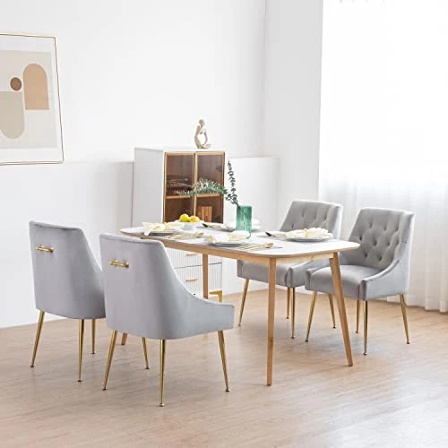 LONXIU Modern Dining Chair Set Of 2, Mid-Century Dining Room Chair, Upholstered Comfortable Dining Chair, Velvet Dining Chair With Back Pull Rod And Metal Legs For Kitchen, Dining, Living Room (Grey) 5 LONXIU Modern Dining Chair Set Of 2, Mid-Century Dining Room Chair, Upholstered Comfortable Dining Chair, Velvet Dining Chair With Back Pull Rod And Metal Legs For Kitchen, Dining, Living Room (Grey) - Image 3