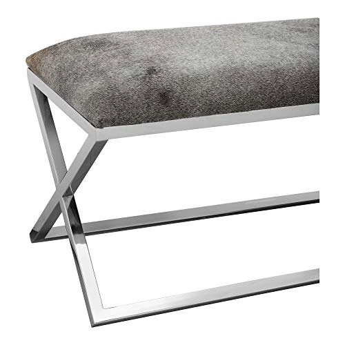 Modern Stainless Steel And Cowhide Bench Grey Silver Solid Glam Contemporary Leather Finish Handmade 5 Modern Stainless Steel And Cowhide Bench Grey Silver Solid Glam Contemporary Leather Finish Handmade - Image 3