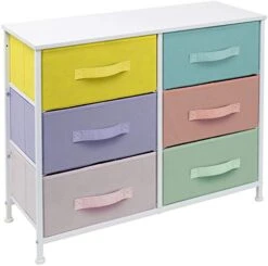 Sorbus Dresser With 6 Drawers - Furniture Storage Tower Unit For Bedroom, Hallway, Closet, Office Organization - Steel Frame, Wood Top, Easy Pull Fabric Bins (Pastel/White)