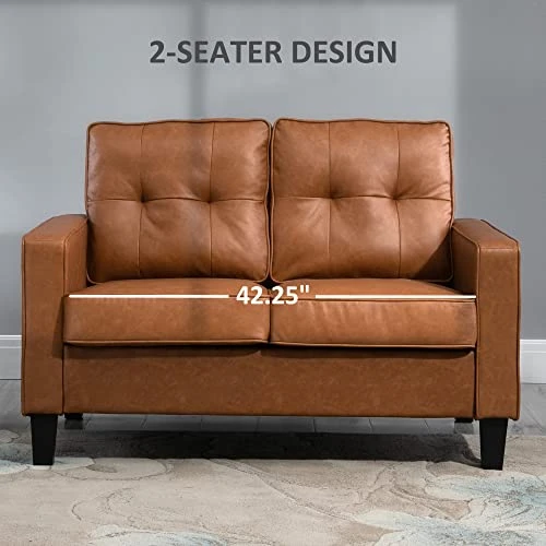 HOMCOM 51" Wide Loveseat With Armrest, 2-Seater Tufted PU Leather Double Sofa, Brown 5 HOMCOM 51" Wide Loveseat With Armrest, 2-Seater Tufted PU Leather Double Sofa, Brown - Image 3