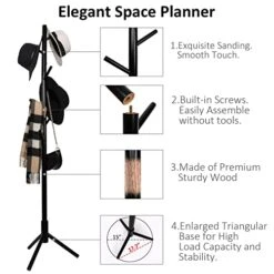 Alotpower Wooden Tree Coat Rack Stand, 3 Adjustable Sizes, 8 Hooks - Super Easy Assembly NO Tools Required - Free Standing Solid Coat Hanger Stand For Clothes, Suits, Accessories (Black) 11 Alotpower Wooden Tree Coat Rack Stand, 3 Adjustable Sizes, 8 Hooks - Super Easy Assembly NO Tools Required - Free Standing Solid Coat Hanger Stand For Clothes, Suits, Accessories (Black) -Amazon Store 41R9eBPoDRL