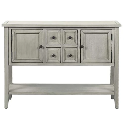 Merax Farmhouse Rustic Wood Buffet Dining Sideboard Storage Cabinet, Console Table With 4 Small Drawers, 2 Cabinet And Bottom Shelf, Antique Grey 5 Merax Farmhouse Rustic Wood Buffet Dining Sideboard Storage Cabinet, Console Table With 4 Small Drawers, 2 Cabinet And Bottom Shelf, Antique Grey - Image 3
