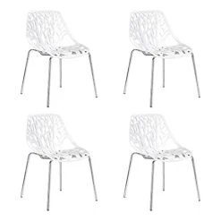 CangLong Modern Mid Century Plastic Shell Hollow Matal Legs Dining Chairs, 4 PCs Pack-Light, White 1