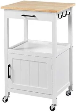Yaheetech Rolling Kitchen Island With Single Door Cabinet And Storage Shelf, Kitchen Cart With Drawer On Swivel Wheels For Dining Room/Living Room, 18"x22"x35"H, White -Amazon Store 41RG9guZSmL. AC