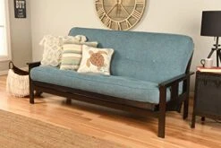 Kodiak Furniture Monterey Futon Set, No Drawers, With Espresso Base And Linen Aqua Mattress