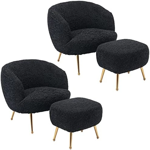 DUOMAY Modern Accent Chair With Ottoman, Sherpa Upholstered Barrel Chair With Footrest, Comfy Lounge Chair Single Sofa Armchair Club Chair For Living Room Bedroom Office, White 13 DUOMAY Modern Accent Chair With Ottoman, Sherpa Upholstered Barrel Chair With Footrest, Comfy Lounge Chair Single Sofa Armchair Club Chair For Living Room Bedroom Office, White - Image 11