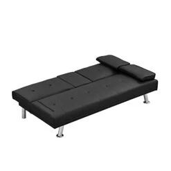 GENERIC Sofa Bed With Armrest Two Holders Wood Frame, Stainless Leg, FUTON Black PVC -Amazon Store 41RW1rhMthL