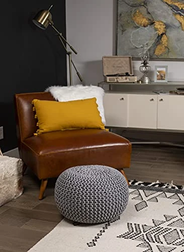 BIRDROCK HOME Round Pouf Foot Stool Ottoman - Knit Bean Bag Floor Chair - Cotton Braided Cord - Great For The Living Room, Bedroom And Kids Room - Small Furniture (Light Grey) 5 BIRDROCK HOME Round Pouf Foot Stool Ottoman - Knit Bean Bag Floor Chair - Cotton Braided Cord - Great For The Living Room, Bedroom And Kids Room - Small Furniture (Light Grey) - Image 3