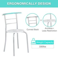 VECELO 3 Piece Small Round Dining Table Set For Kitchen Breakfast Nook, Wood Grain Tabletop With Wine Storage Rack, Save Space, 31.5", White & Silver -Amazon Store 41RaUkFBZrL