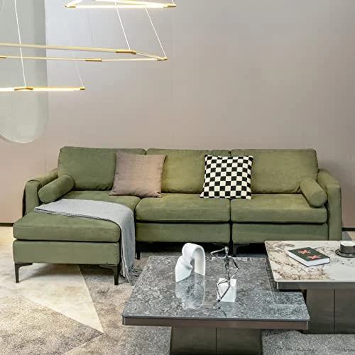 Giantex Large Couch, 3 Seat Sectional Sofa Set, L-Shaped Modular Sleeper With Convertible Chaise Lounge, USB Ports, 3-Hole Socket, Storage Box, 2 Bolsters, Family Apartment Living Room, Green 4 Giantex Large Couch, 3 Seat Sectional Sofa Set, L-Shaped Modular Sleeper With Convertible Chaise Lounge, USB Ports, 3-Hole Socket, Storage Box, 2 Bolsters, Family Apartment Living Room, Green - Image 2