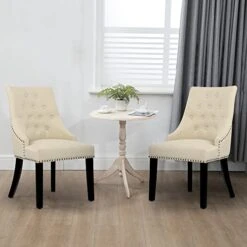 DAGONHIL Fabric Dining Chairs Set Of 2 Tufted Dining Room Chairs Upholstered Kitchen Chairs, Accent Chairs With Black Solid Wood Legs, Nailed Trim (Beige) -Amazon Store 41RfFySQc9L