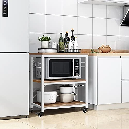 AZL1 Life Concept Rack Utility Microwave Oven Stand Workstation Shelf, 23.7inch Movable 3 Tier Kitchen Cart,Light Walnut 4 AZL1 Life Concept Rack Utility Microwave Oven Stand Workstation Shelf, 23.7inch Movable 3 Tier Kitchen Cart,Light Walnut - Image 2