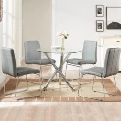SICOTAS Dinner Table Set For 4 - Round Glass Kitchen Table With 4 Chairs, Modern Dining Table Set With Metal Legs, 5 Piece Dinning Room Table Set For Apartment Kitchen, Dining Room, Black 30 SICOTAS Dinner Table Set For 4 - Round Glass Kitchen Table With 4 Chairs, Modern Dining Table Set With Metal Legs, 5 Piece Dinning Room Table Set For Apartment Kitchen, Dining Room, Black -Amazon Store 41Rib1qMy5L. AC