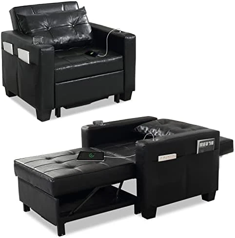 DURASPACE Futon Sofa Bed, 3 In 1 Convertible Sofa Chair Bed, Adjustable Backrest Chair, Chaise Lounge With USB Ports, Cup Holder, Side Pocket, Storage Box For Living Room (Light Gray Linen) 9 DURASPACE Futon Sofa Bed, 3 In 1 Convertible Sofa Chair Bed, Adjustable Backrest Chair, Chaise Lounge With USB Ports, Cup Holder, Side Pocket, Storage Box For Living Room (Light Gray Linen) - Image 7