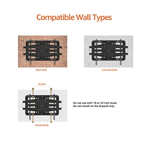 Amazon Basics Heavy-Duty Extension Dual Arm, Full Motion Articulating TV Mount For 37-80 Inch TVs Up To 132 Lbs, Fits LED LCD OLED Flat Curved Screens 8 Amazon Basics Heavy-Duty Extension Dual Arm, Full Motion Articulating TV Mount For 37-80 Inch TVs Up To 132 Lbs, Fits LED LCD OLED Flat Curved Screens - Image 6
