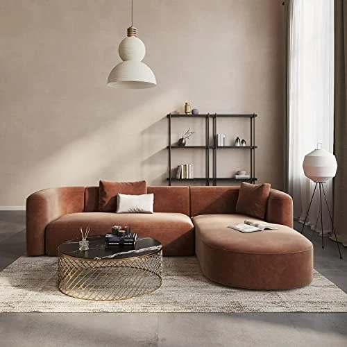 Acanva Modern L-Shaped Sectional Velvet Sofa Set, 3 Seat Corner Couch For Living Room, Bedroom And Lounge, Left Hand Facing Chaise, Gingerbread 9 Acanva Modern L-Shaped Sectional Velvet Sofa Set, 3 Seat Corner Couch For Living Room, Bedroom And Lounge, Left Hand Facing Chaise, Gingerbread - Image 7