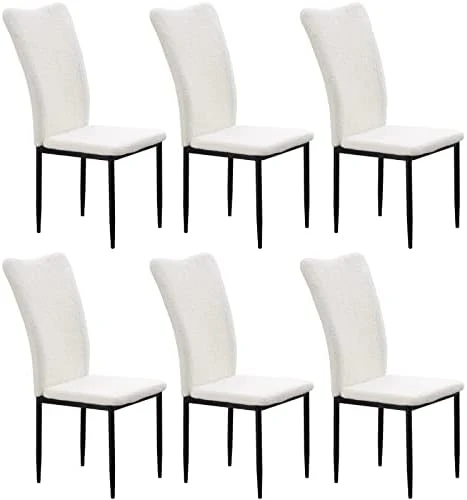 Nopurs Sherpa Dining Chairs Set Of 6 - Modern White Upholstered Boucle Dining Chairs High Back Armless Dining Chair With Black Metal Legs For Kitchen Dining Room Home Office 9 Nopurs Sherpa Dining Chairs Set Of 6 - Modern White Upholstered Boucle Dining Chairs High Back Armless Dining Chair With Black Metal Legs For Kitchen Dining Room Home Office - Image 7