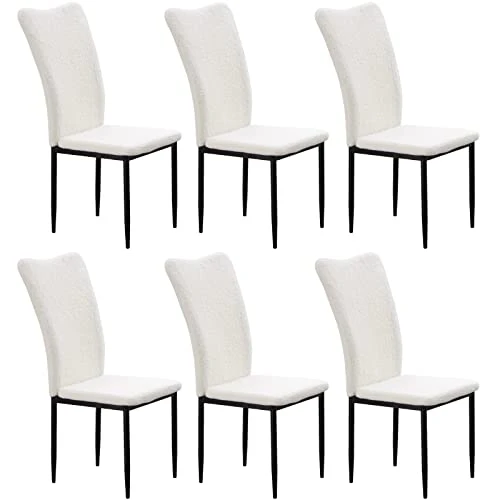 Nopurs Sherpa Dining Chairs Set Of 6 - Modern White Upholstered Boucle Dining Chairs High Back Armless Dining Chair With Black Metal Legs For Kitchen Dining Room Home Office 3 Nopurs Sherpa Dining Chairs Set Of 6 - Modern White Upholstered Boucle Dining Chairs High Back Armless Dining Chair With Black Metal Legs For Kitchen Dining Room Home Office