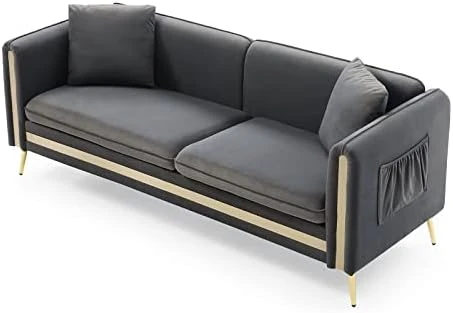 Homtique 77 Inch Upholstered Velvet Sofa Couch, Modern Sofa For Living Room With Side Pocket And 2 Pillows, Gold Metal Legs Decor Couches Furniture For Apartment/Office (Black) 8 Homtique 77 Inch Upholstered Velvet Sofa Couch, Modern Sofa For Living Room With Side Pocket And 2 Pillows, Gold Metal Legs Decor Couches Furniture For Apartment/Office (Black) - Image 6