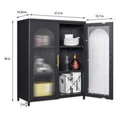 OSEILLC Metal Sideboard Buffet Cabinet, Sideboard And Buffet With Storage, Accent Cabinet With Glass Door, Credenza Sideboard Buffet With Adjustable Shelves, Metal Storage Cabinet For Kitchen (Door-2)