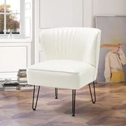 HULALA HOME Faux Leather Accent Chairs Set Of 2 With Metal Base, Mid Century Modern Living Room Chairs, Comfy Upholstered Armless Side Chairs For Bedroom, Camel -Amazon Store 41S6oUMNNrL. AC