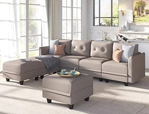 LLappuil Modular Sectional Sofa With Reversible Chaises, 7 Seater U Shape Sectional With Storage, Waterproof, Anti-Scratch And Antistatic Couch, Brown 4 LLappuil Modular Sectional Sofa With Reversible Chaises, 7 Seater U Shape Sectional With Storage, Waterproof, Anti-Scratch And Antistatic Couch, Brown - Image 2