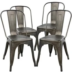 Metal Dining Chairs Indoor-Outdoor Stackable Chic Restaurant Side Bistro Chair Set Of 4, 18 Inch Seat Height, 330LBS Weight Capacity Cafe Tolix Kitchen Farmhouse Pub Trattoria Industrial Bar Chairs