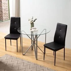 WISOICE Dining Table Set For 4, Round Glass Kitchen Table And Chairs, Modern 5 Piece Dining Room Dinner Table With High Back PU Leather Metal Frames Chairs -Amazon Store 41SFasK9VuL. AC