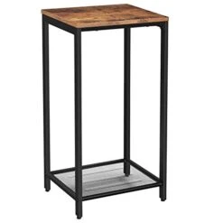 VASAGLE INDESTIC Side Table, End Table, Telephone Table With Mesh Shelf, High And Narrow, Hallway, Living Room, Metal, Easy Assembly, Space Saving, Industrial, Rustic Brown And Black ULET76BX