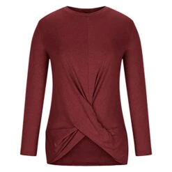 Long Sleeve Shirts For Women,Casual Crew Neck Fashion Front Twist Slit Pullover Top Solid Loose Workout Tops -Amazon Store 41SJsSaxUYL