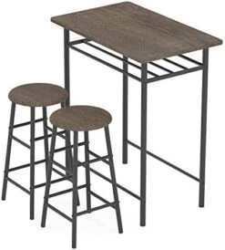 Weehom 3 Pieces Bar Table Set, Modern Pub Table And Chairs Dining Set, Kitchen Counter Height Dining Table Set With 2 Bar Stools, Built In Storage Layer, Easy Assemble, Brown -Amazon Store 41SWY8u0zL. AC