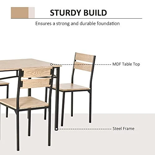 HOMCOM Rustic Industrial 5-Piece Dining Table Set Black Metal With 4 Chairs For Kitchen, Or Dining Room, Oak 5 HOMCOM Rustic Industrial 5-Piece Dining Table Set Black Metal With 4 Chairs For Kitchen, Or Dining Room, Oak - Image 3